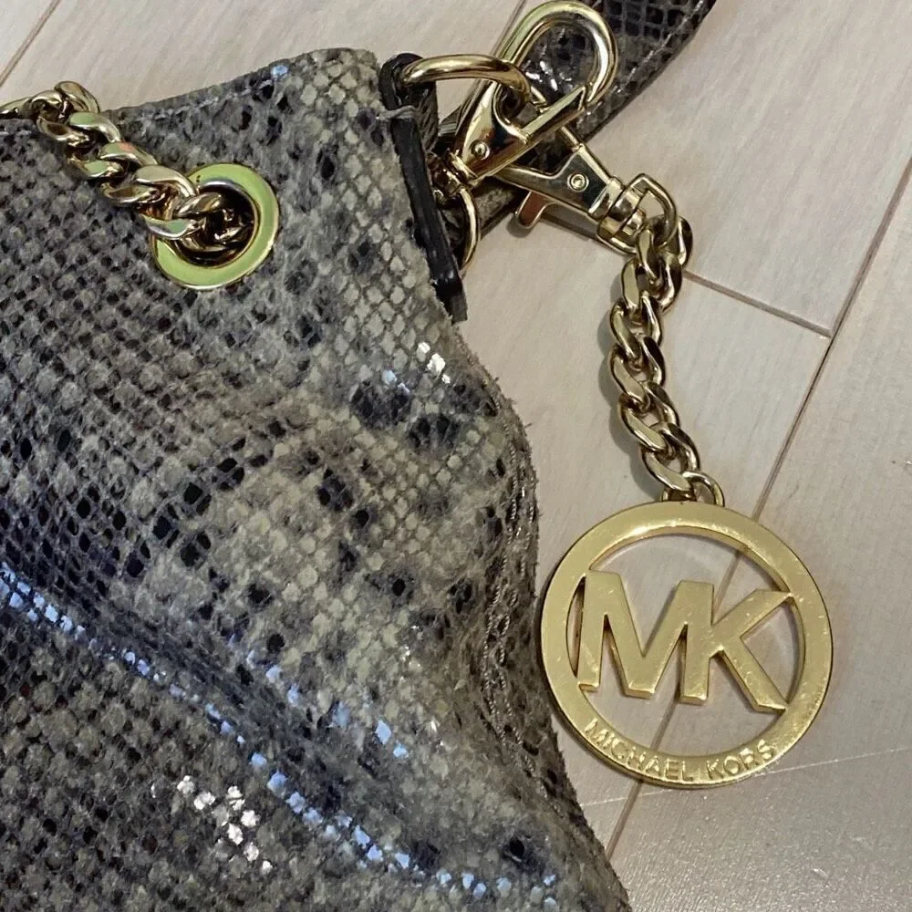 Michael Kors Women's Python Jet Set Chain Medium Shoulder Bag Gray